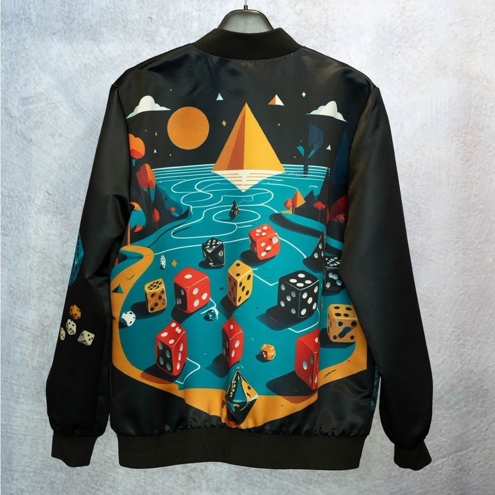 Costum unisex satin velvet Black Graphic Bomber Jacket - Picture 2 of 2